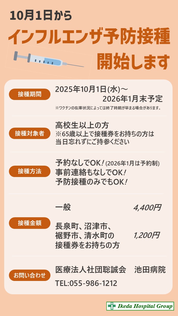 インフルエンザ予防接種開始しました！